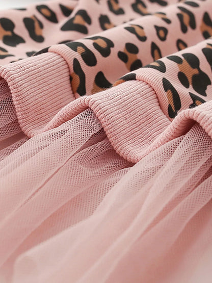 Children's Leopard Print Tulle Hem Sweatshirt