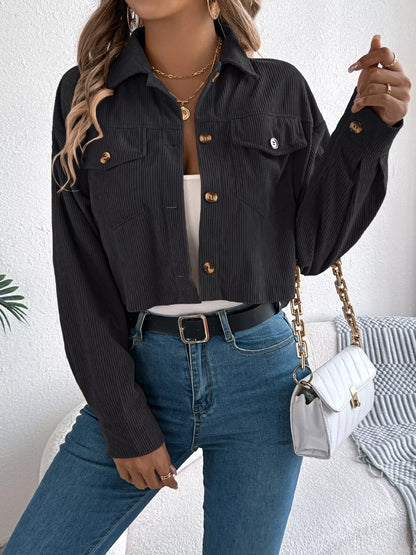 Corduroy Button-Up Dropped Shoulder Jacket