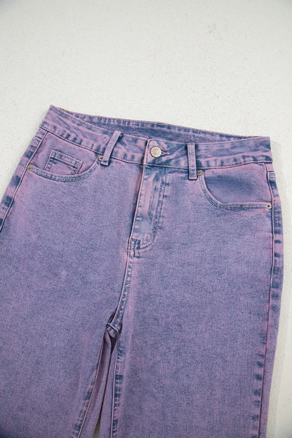 Washed Raw Hem Cropped Jeans