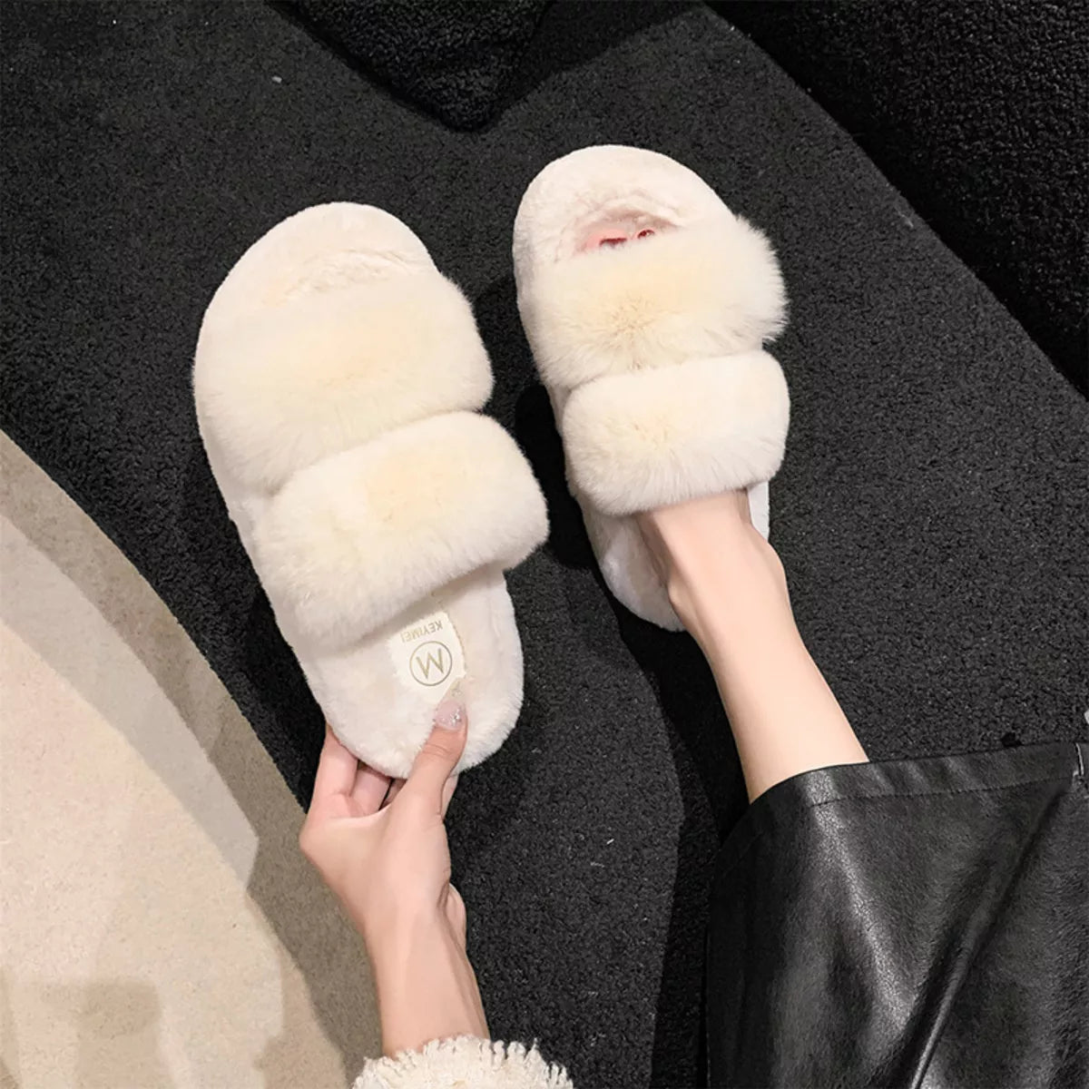 Fluffy Open Toe Slippers