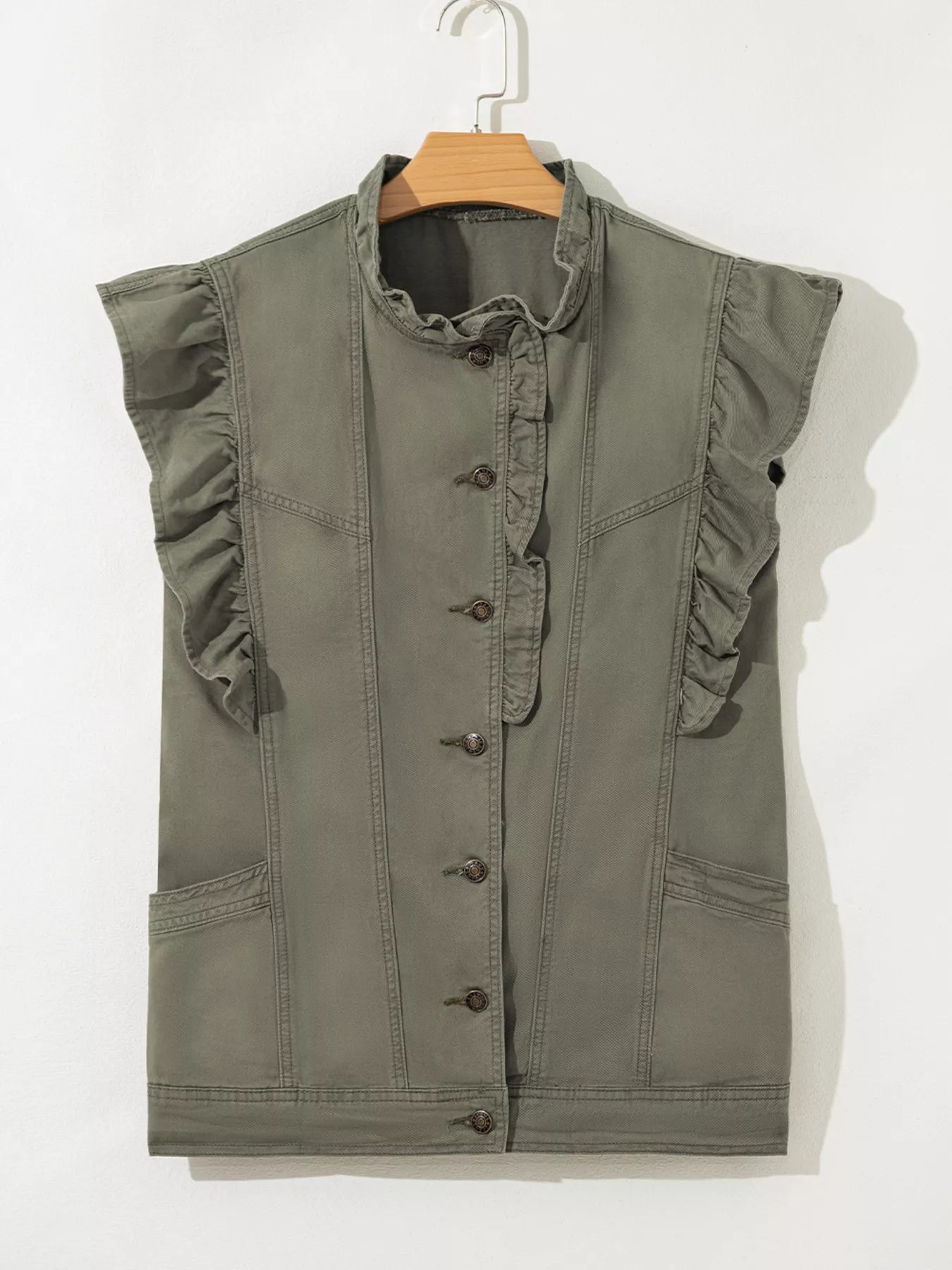 Ruffled Patchwork Denim Jacket Vest