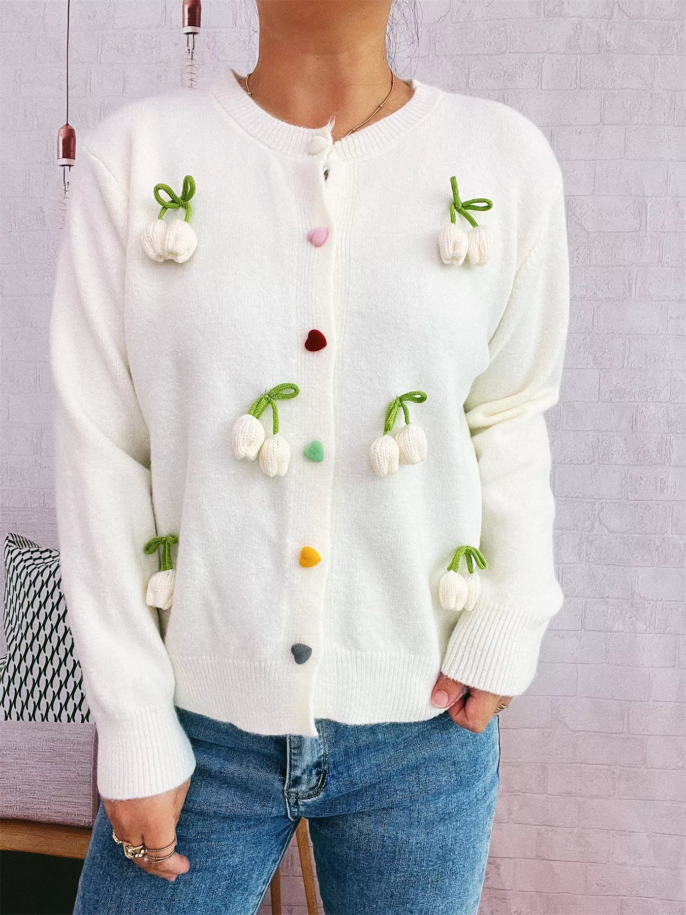 Flower Button Up Long Sleeve Cardigan