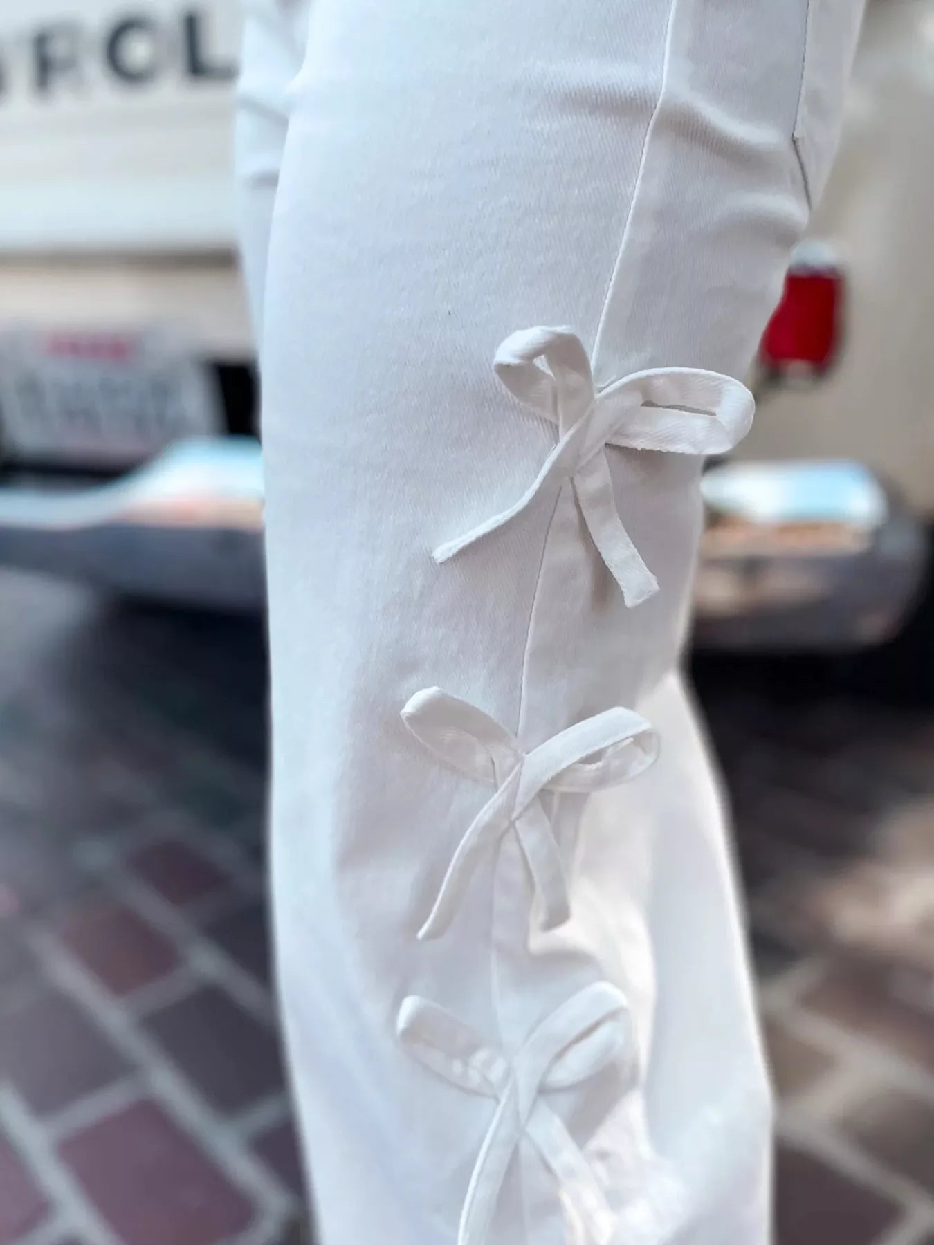 Bow-Accented Wide-Leg Pants