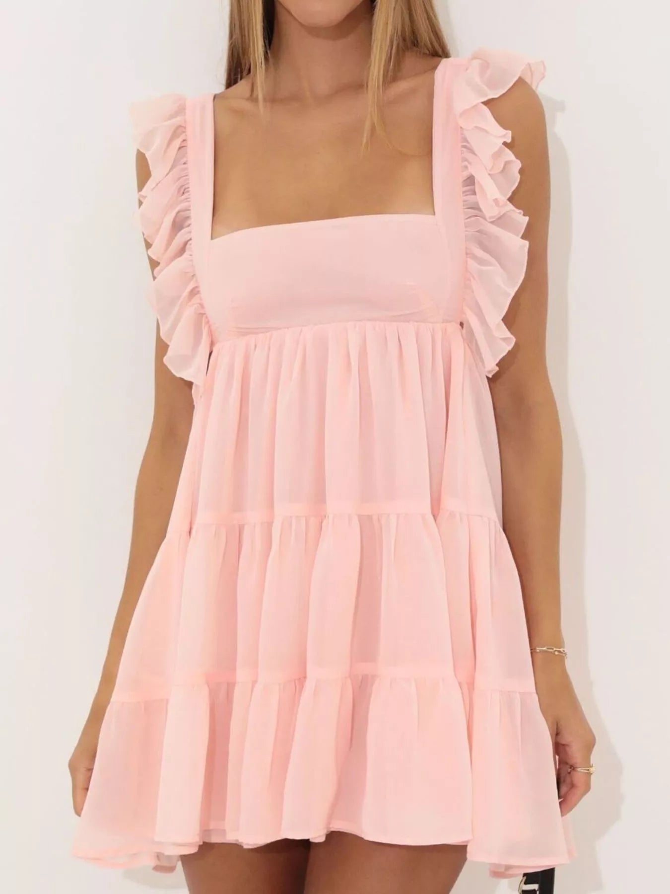 Ruffled Square Neck Tiered Dress