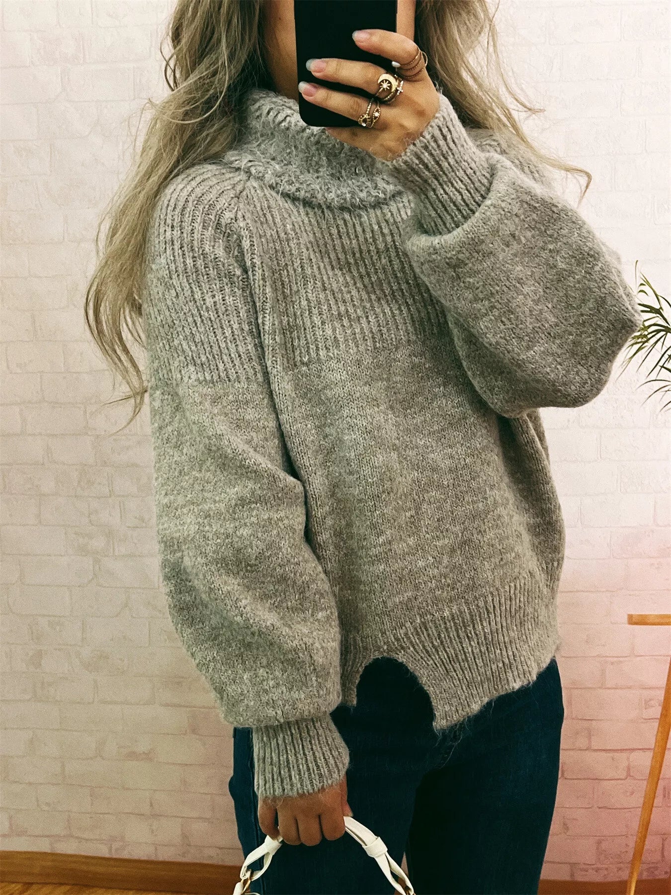 Ribbed Turtleneck Long Sleeve Sweater