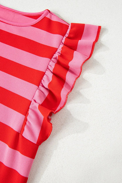 Striped Ruffle Sleeve Summer T-Shirt