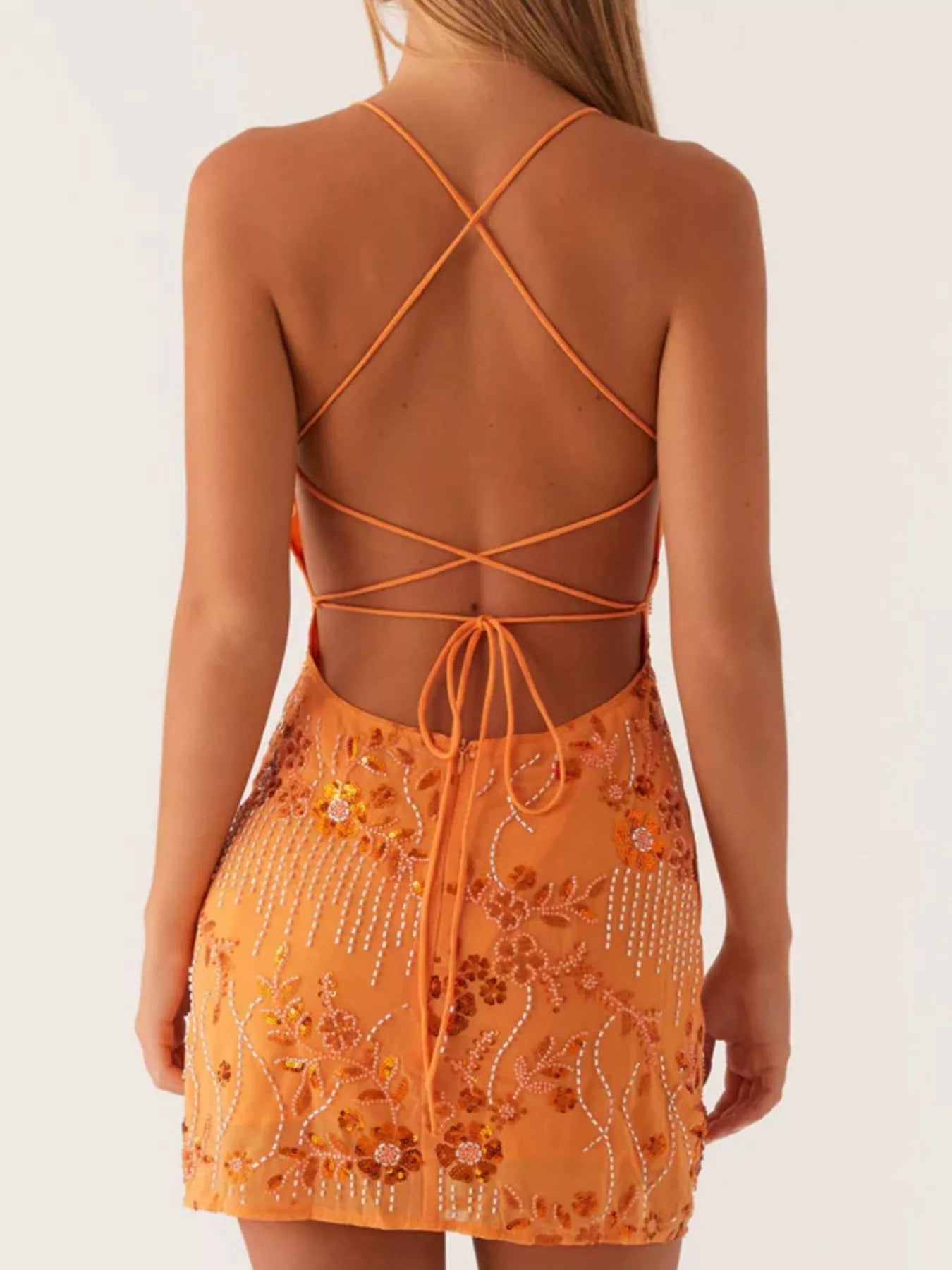 Backless Embroidered Sequin Cami Dress