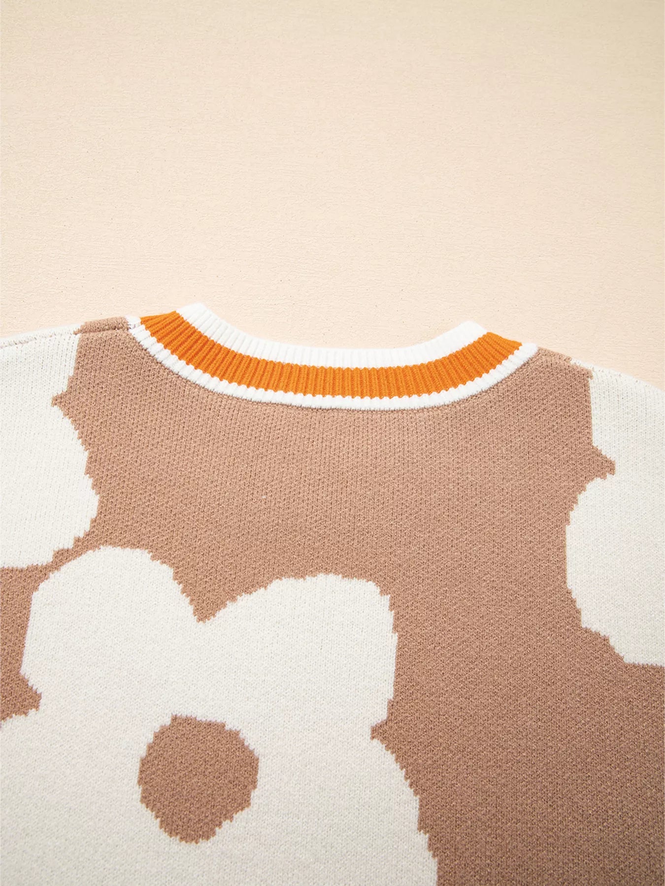 Flower Pattern Contrast Striped Baggy Sweater