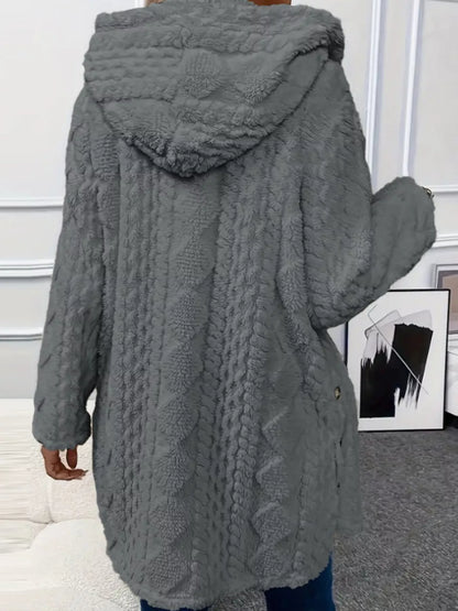 Full Size Button-Down Hooded Outerwear Plus Size