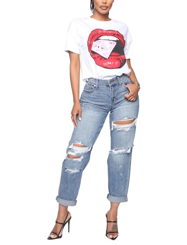 Mom Jeans - BessCops Womens Boyfriend Jeans Stretchy Ripped Distressed Denim Mom Jean Pants