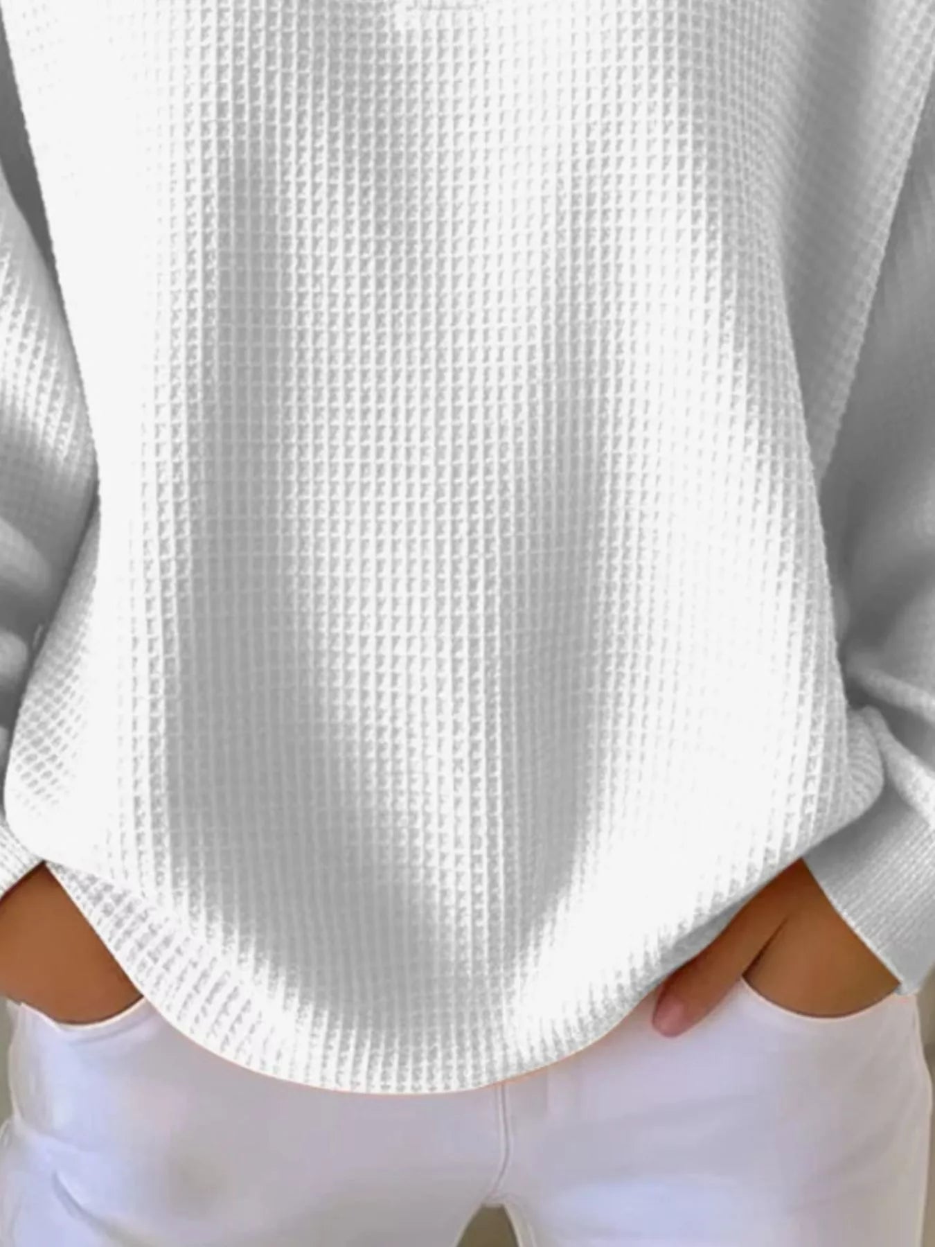 Full Size Waffle Knit Button Detail Top Plus Size