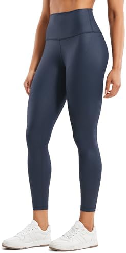 Leather Leggings - CRZ YOGA Butterluxe Matte Faux Leather Leggings for Women 25" - High Waisted Stretch Ankle Leather Pants Pleather Tights Faux Leather Real Navy Foil