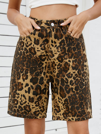 Leopard High Waist Denim Shorts Leopard