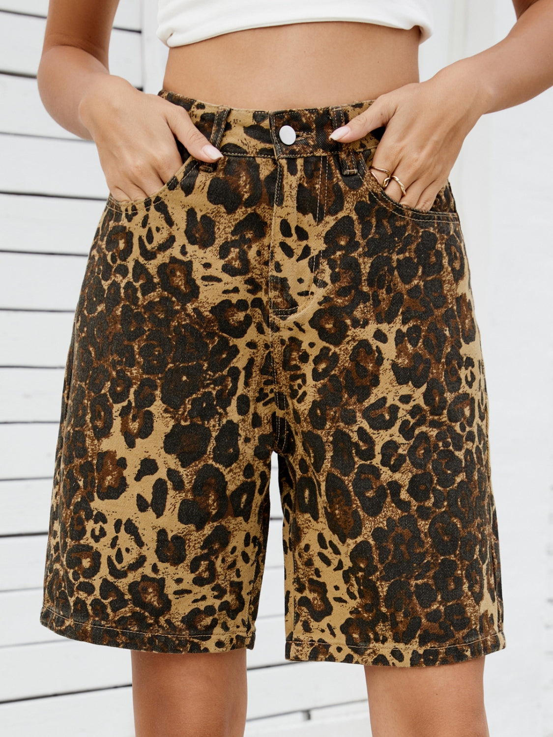 Leopard High Waist Denim Shorts Leopard