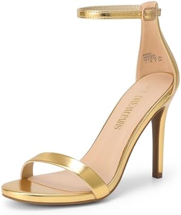 Women's Floral Ankle Strap Stiletto Heeled Sandals – Open Toe Dressy Party Shoes Gold-metallic