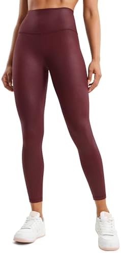 Leather Leggings - CRZ YOGA Butterluxe Matte Faux Leather Leggings for Women 25" - High Waisted Stretch Ankle Leather Pants Pleather Tights X-Small Faux Leather Red Merlot Foil