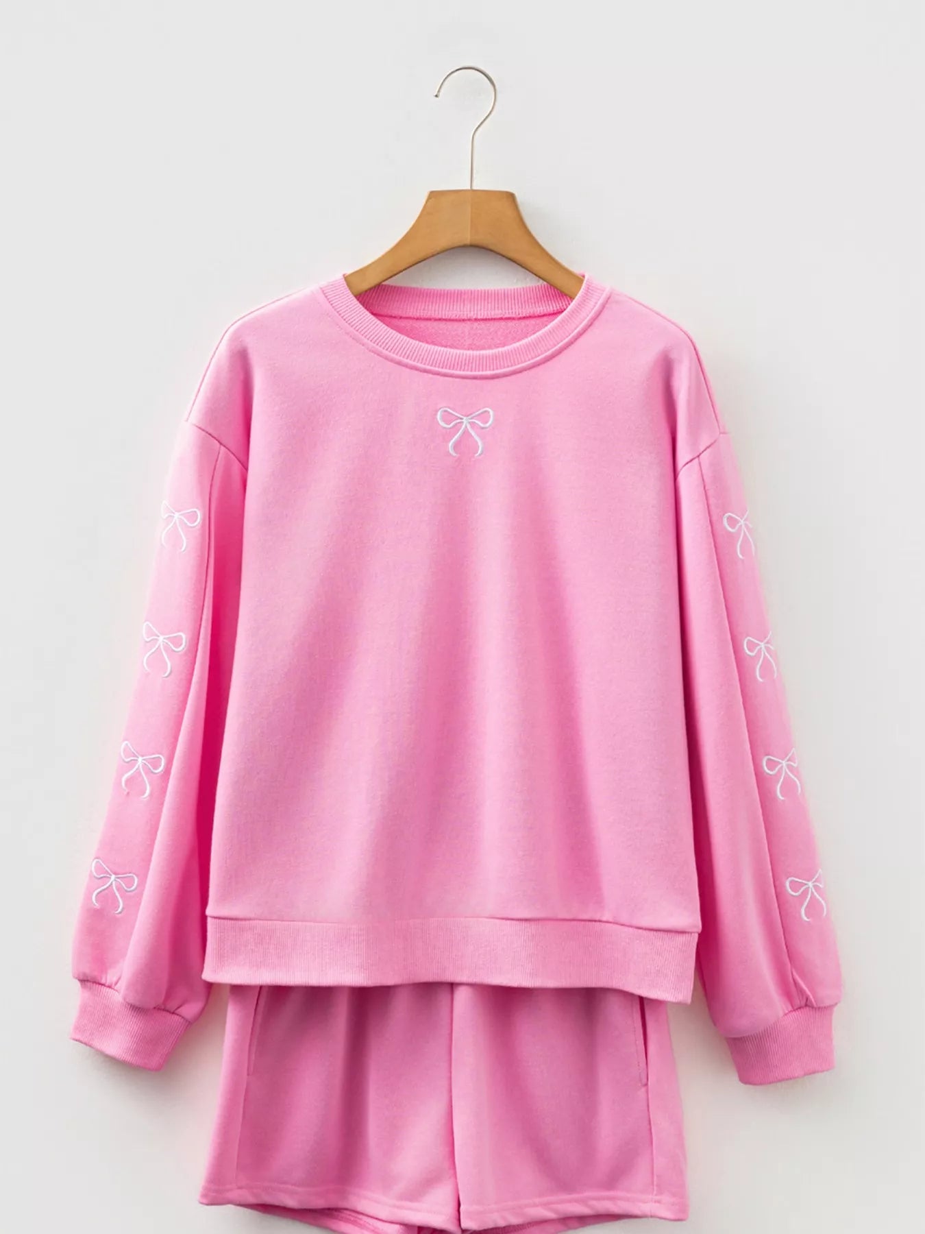 Bow Embroidered Sweatshirt and Shorts Set