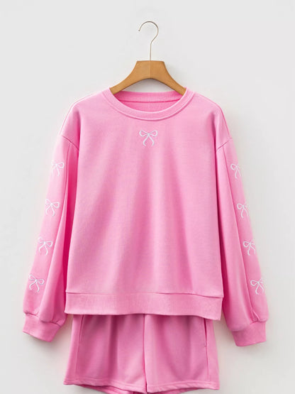 Bow Embroidered Sweatshirt and Shorts Set