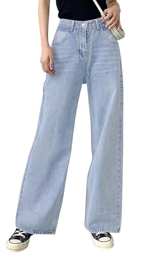 Celine Denim Pants - BestGirl Women's Baggy Jeans Pull On Stretchy Loose High Waisted Wide Leg Denim Pants L Light Blue