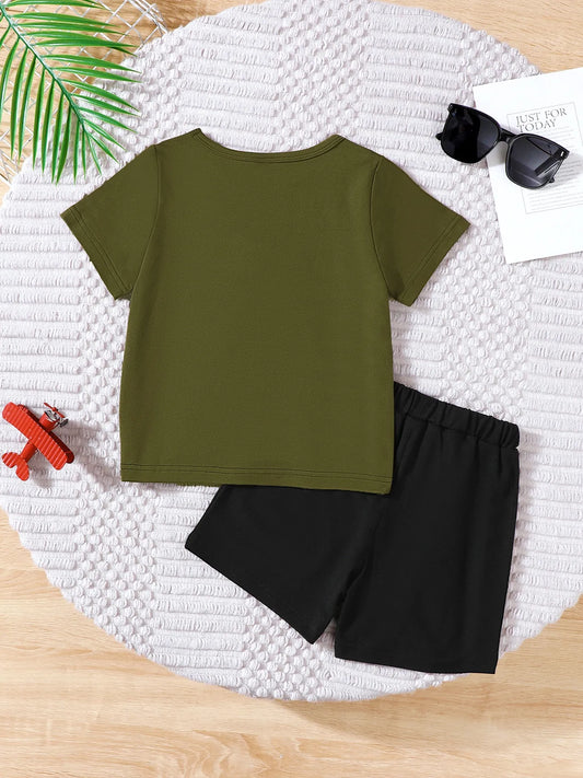 Children's Color Block Short Sleeve Top and Shorts Set