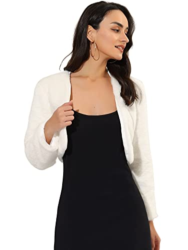Hot Pink Fur Coat - Allegra K Womens Christmas Cropped Jacket Evening Open Front Bolero Faux Fur Shrug White