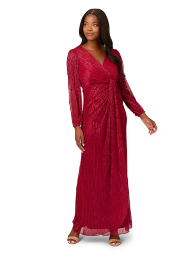 Women's Metallic Mesh Draped Gown Scarlet