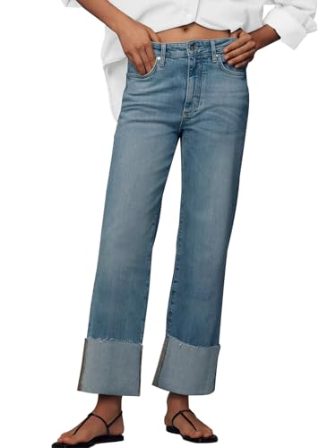 Celine Jeans - Jeans for Women Wide Leg Baggy High Waist Boyfriends Straight Leg Stretchy Denim Pants Trendy Fall 2024 Cuffed Blue