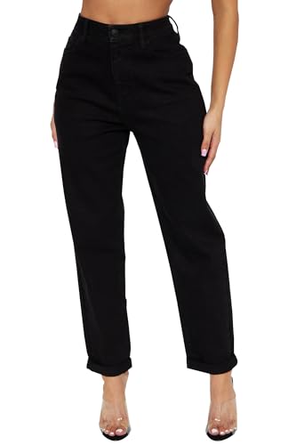 Mom Jeans - BessCops Womens Boyfriend Jeans Stretchy Ripped Distressed Denim Mom Jean Pants 7black