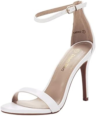 Women's Floral Ankle Strap Stiletto Heeled Sandals – Open Toe Dressy Party Shoes All White