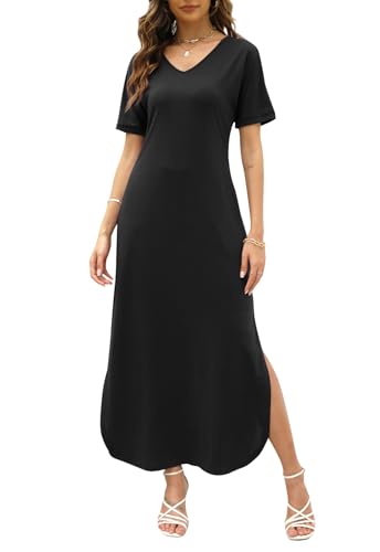 Vanya Maxi Dress in Zebra - Womens Summer V Neck Maxi Dress Casual Loose Split Dresses with Pockets MY128 Black