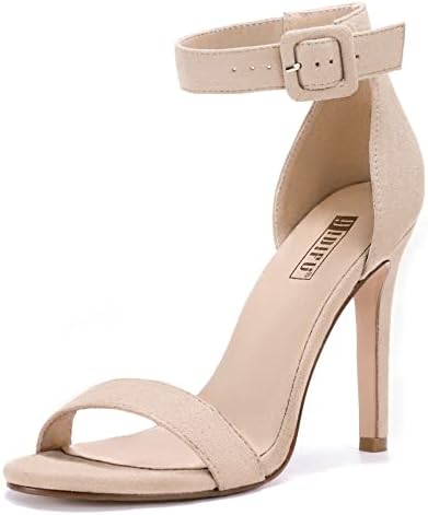 Women's Dressy Stiletto Heeled Sandals – Open Toe Ankle Strap Heels for Wedding, Party, or Homecoming 5 Nude Suede