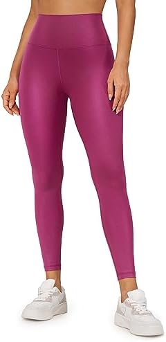 Leather Leggings - CRZ YOGA Butterluxe Matte Faux Leather Leggings for Women 25" - High Waisted Stretch Ankle Leather Pants Pleather Tights Faux Leather Magenta Purple