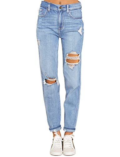 Mom Jeans - luvamia Boyfriend Jeans for Women Stretch High Waisted Ripped Distressed Mom Jeans Slim Denim Pants A Nightfall Blue