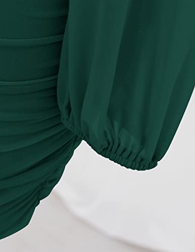 Christmas Party Dress - ZESICA Womens Sexy V Neck Ruched Bodycon Mini Dress Puff Long Sleeve Cocktail Wedding Party Short Dresses