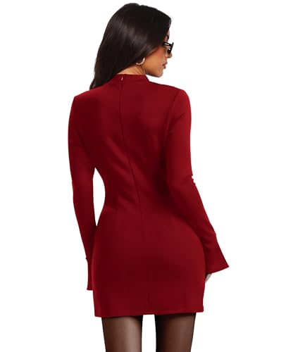 Christmas Party Dress - OFEEFAN Womens Fall Long Sleeve Mock Neck Dress Basic Party Club Bodycon Mini Dresses