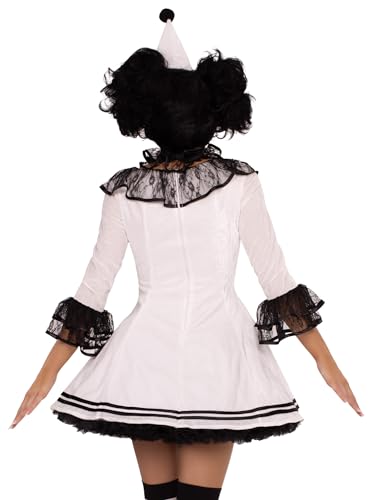 Pierrot Clown Costume - 3 Piece Women's Halloween Outfit with Dress
