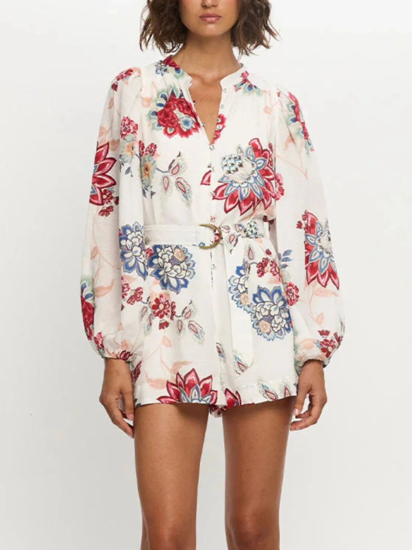 Floral Print Long Sleeve Romper