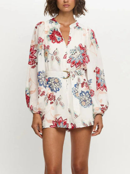 Floral Print Long Sleeve Romper
