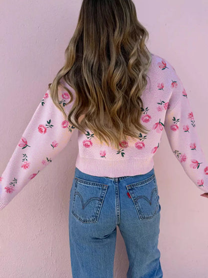 Floral Drop Shoulder Cropped Sweater