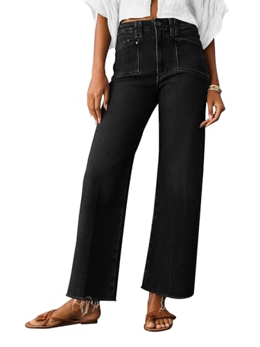 Celine Jeans - Jeans for Women Wide Leg Baggy High Waist Boyfriends Straight Leg Stretchy Denim Pants Trendy Fall 2024 W005-black
