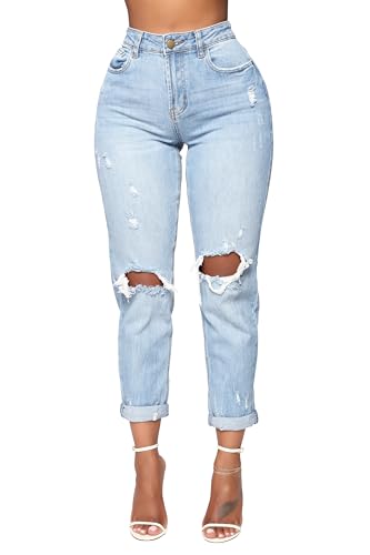 Mom Jeans - BessCops Womens Boyfriend Jeans Stretchy Ripped Distressed Denim Mom Jean Pants 65light Blue