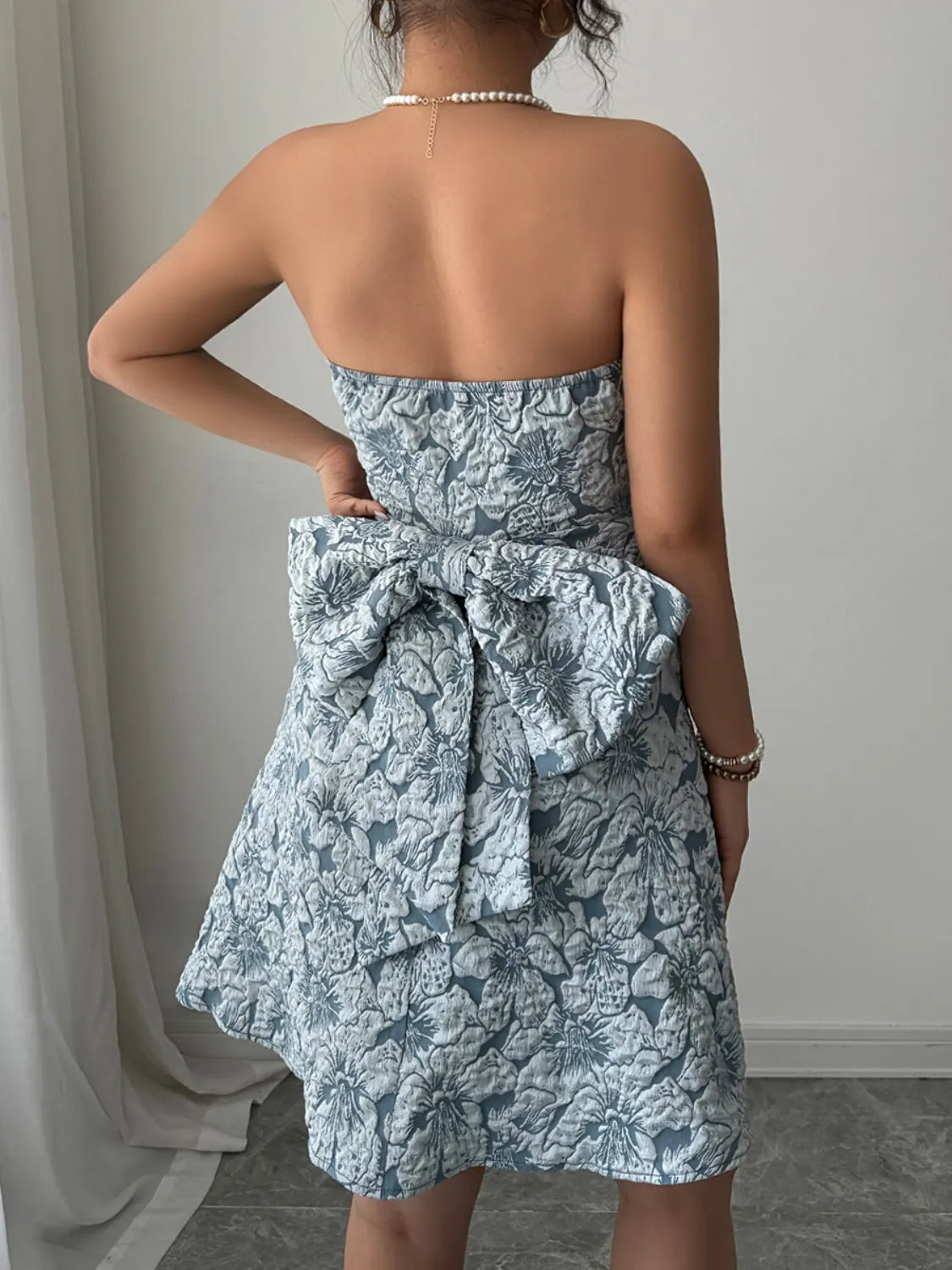 Bow Back Tube Mini Dress Light Blue