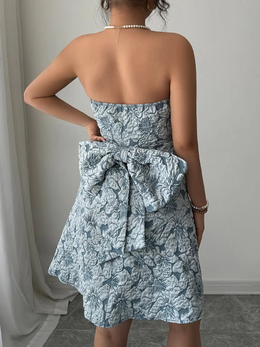 Bow Back Tube Mini Dress Light Blue