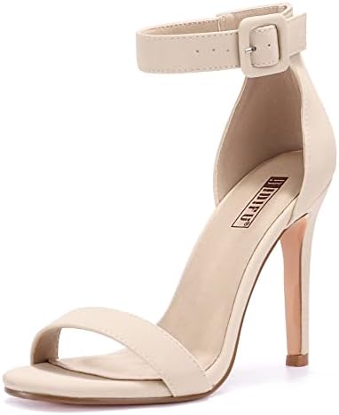 Women's Dressy Stiletto Heeled Sandals – Open Toe Ankle Strap Heels for Wedding, Party, or Homecoming Nude Nubuck
