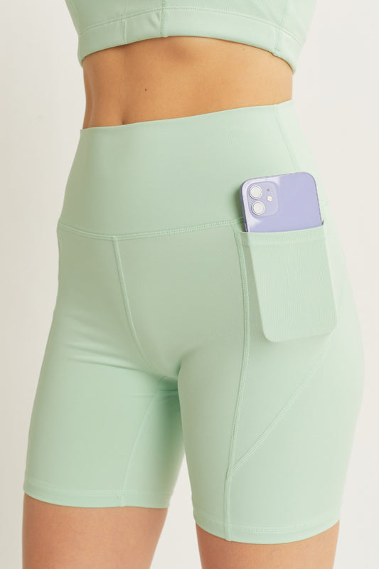 Love Tree High Waist Seam Detail Active Shorts Celery