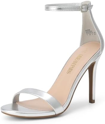 Women's Floral Ankle Strap Stiletto Heeled Sandals – Open Toe Dressy Party Shoes 10 Silver-metallic