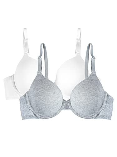 Pink Wear Everywhere Lightly Lined Bra - Fruit of the Loom Women's Smooth Cotton T-Shirt Bra Pack - Ultra-Soft, Flexible, and Invisible Under Tees Heather Grey White