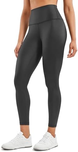 Leather Leggings - CRZ YOGA Butterluxe Matte Faux Leather Leggings for Women 25" - High Waisted Stretch Ankle Leather Pants Pleather Tights Faux Leather Black Foil