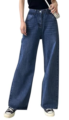 Celine Denim Pants - BestGirl Women's Baggy Jeans Pull On Stretchy Loose High Waisted Wide Leg Denim Pants L Dark Blue