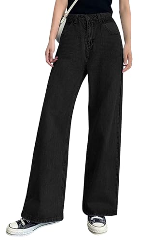 Celine Denim Pants - BestGirl Women's Baggy Jeans Pull On Stretchy Loose High Waisted Wide Leg Denim Pants L Black